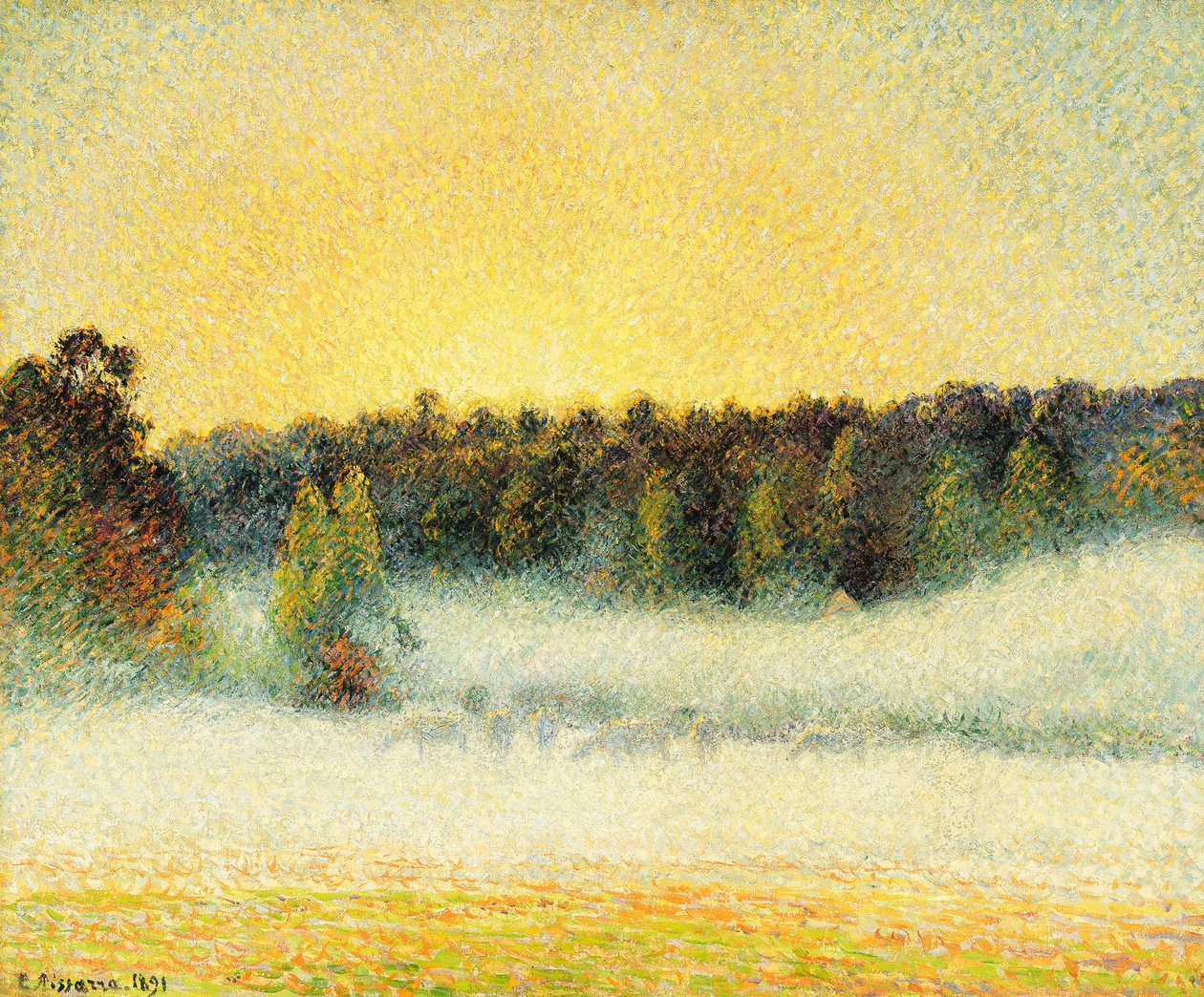 Mglisty zachód słońca w Eragny autorstwa Camille Jacob Pissarro