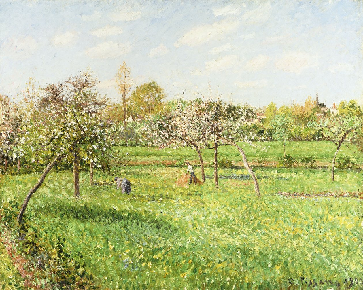 Poranek, wiosna, szara pogoda, Eragny; Poranek, wiosna, szara pogoda, Eragny, 1900 autorstwa Camille Jacob Pissarro
