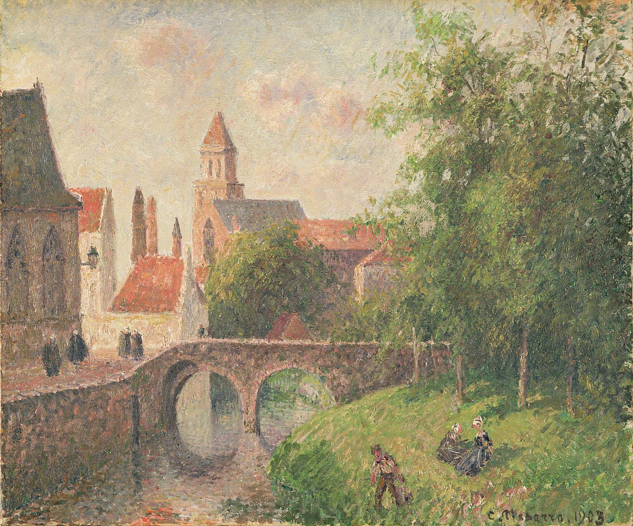 Stary Most, Brugia (olej na płótnie) autorstwa Camille Pissarro