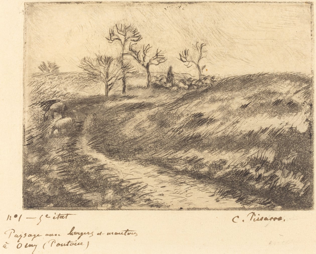 Krajobraz z pasterzem i owcami w Osny Pontoise, 1883. autorstwa Camille Pissarro