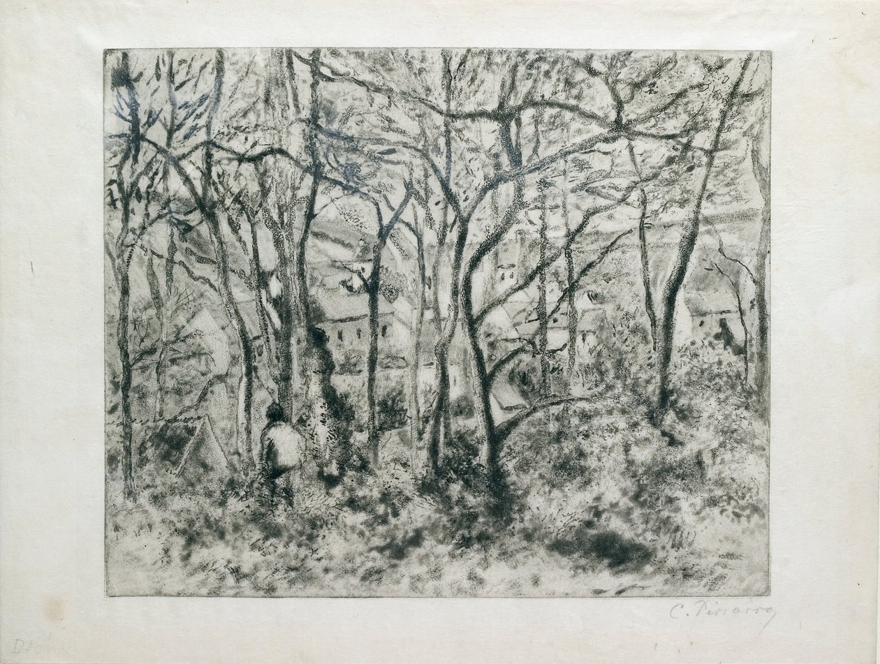 Krajobraz pod lasem, w Ermitażu Pontoise, 1879 autorstwa Camille Pissarro