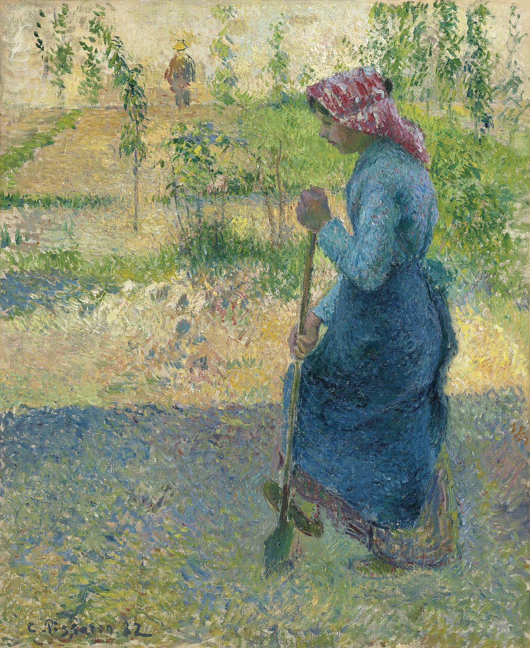 Kopanie chłopskie; Chłop czarujący autorstwa Camille Jacob Pissarro