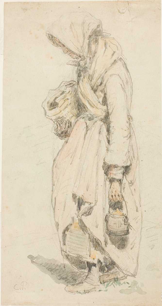 Wieśniaczka (recto); Chłopiec z wędką (verso) autorstwa Camille Pissarro