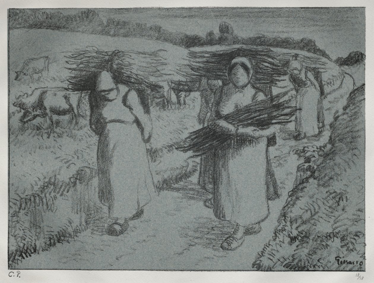 Chłopi niosący pedały autorstwa Camille Pissarro