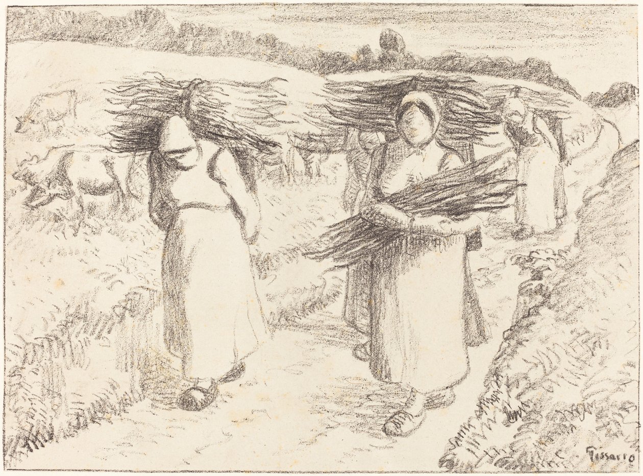 Chłopi niosący kije autorstwa Camille Pissarro