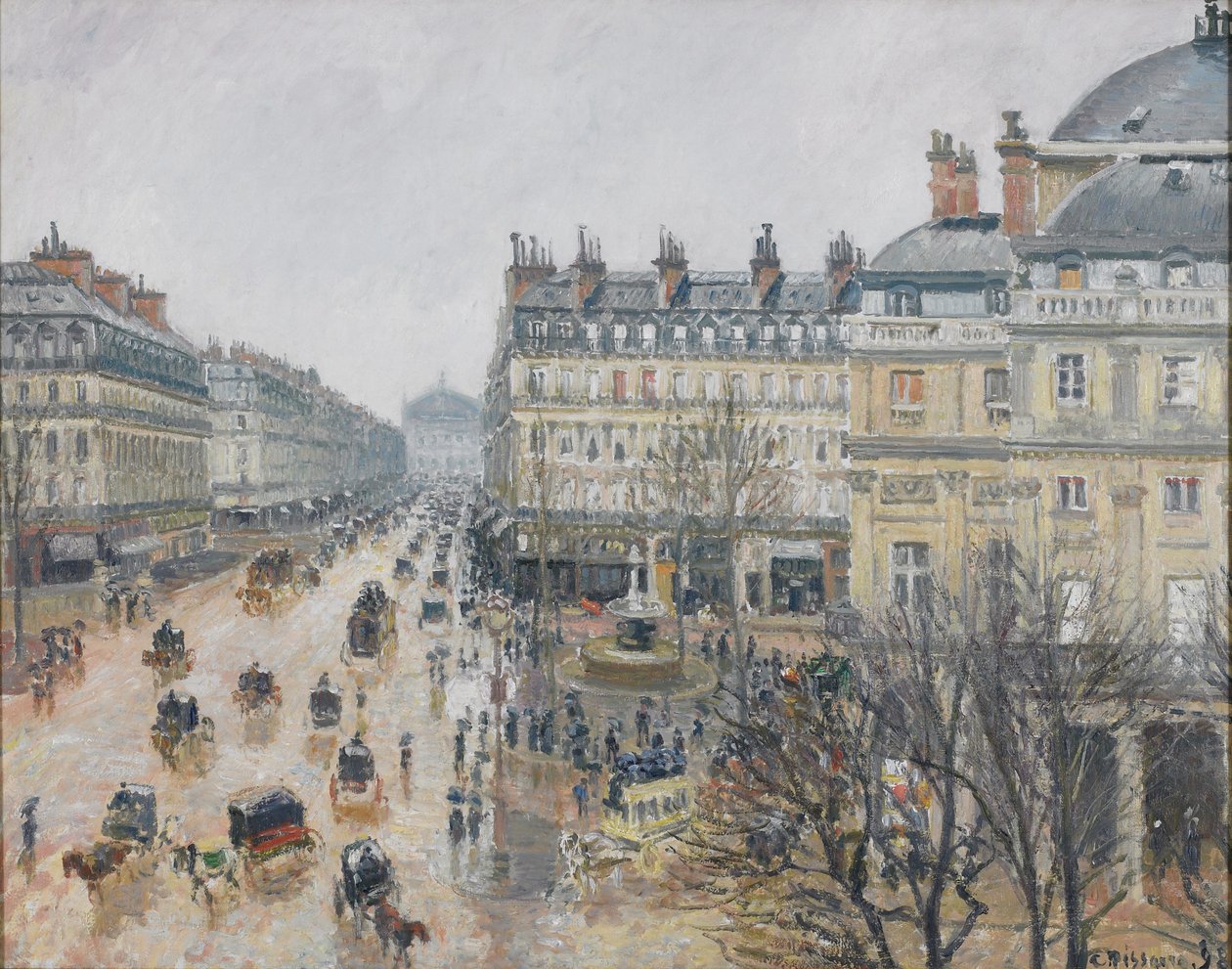 Francuski Plac Teatralny, Paryż: Deszcz autorstwa Camille Jacob Pissarro