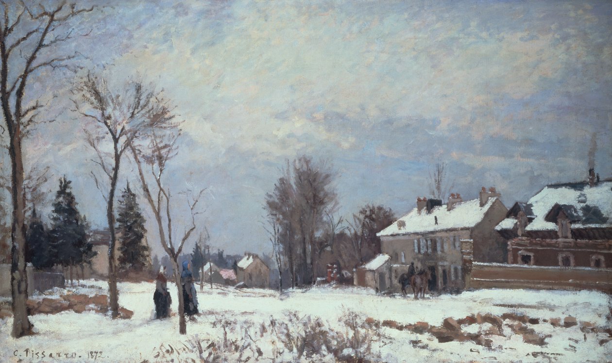 Droga z Wersalu do Saint-Germain, Louveciennes i Skutki śniegu autorstwa Camille Pissarro