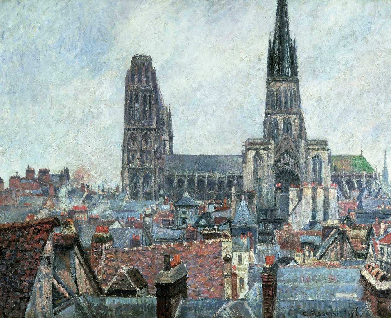 Dachy starego Rouen: Szara pogoda (Katedra) autorstwa Camille Pissarro