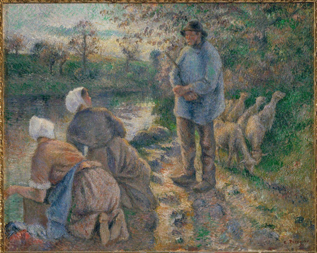 Pasterz i praczki (obraz na płótnie) autorstwa Camille Pissarro