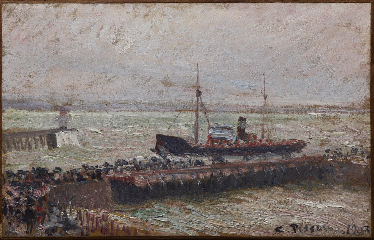 Statek wchodzący do portu w Le Havre autorstwa Camille Jacob Pissarro