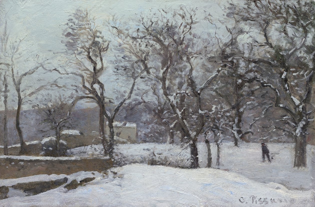 Śnieg w Louveciennes, ok. 1870 (olej na płycie) autorstwa Camille Pissarro