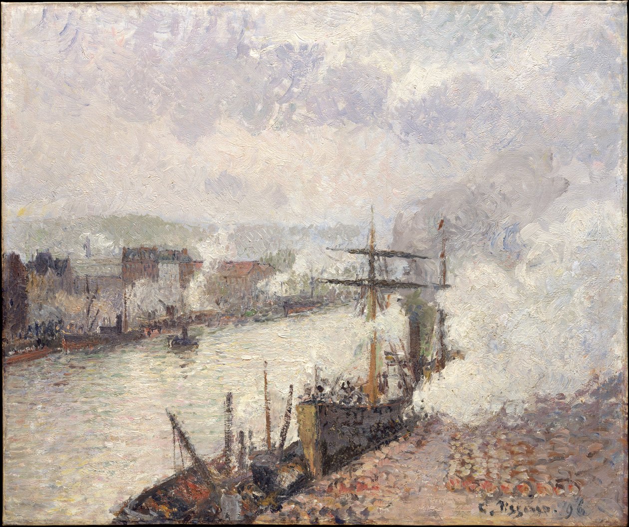 Parowce w porcie Rouen autorstwa Camille Pissarro