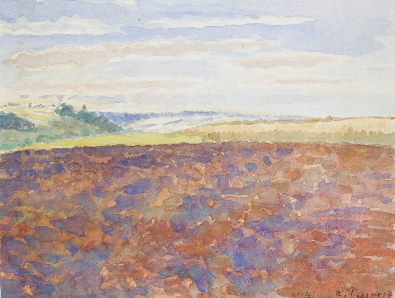 Studium krajobrazu z zaoranym polem, Eragny-sur-Epte, c1886-1890 autorstwa Camille Pissarro