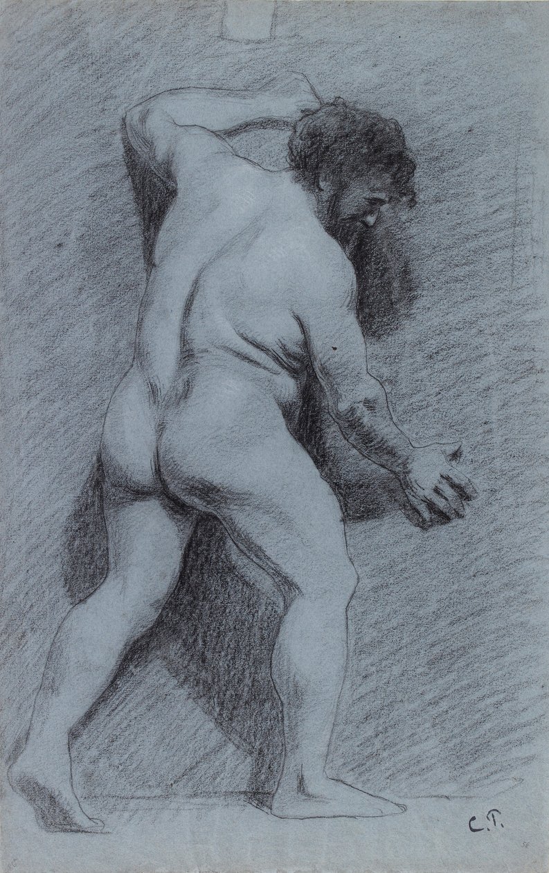 Studium aktu męskiego na tle ściany widzianego z profilu zwróconego w prawo, 1856-1860 autorstwa Camille Pissarro