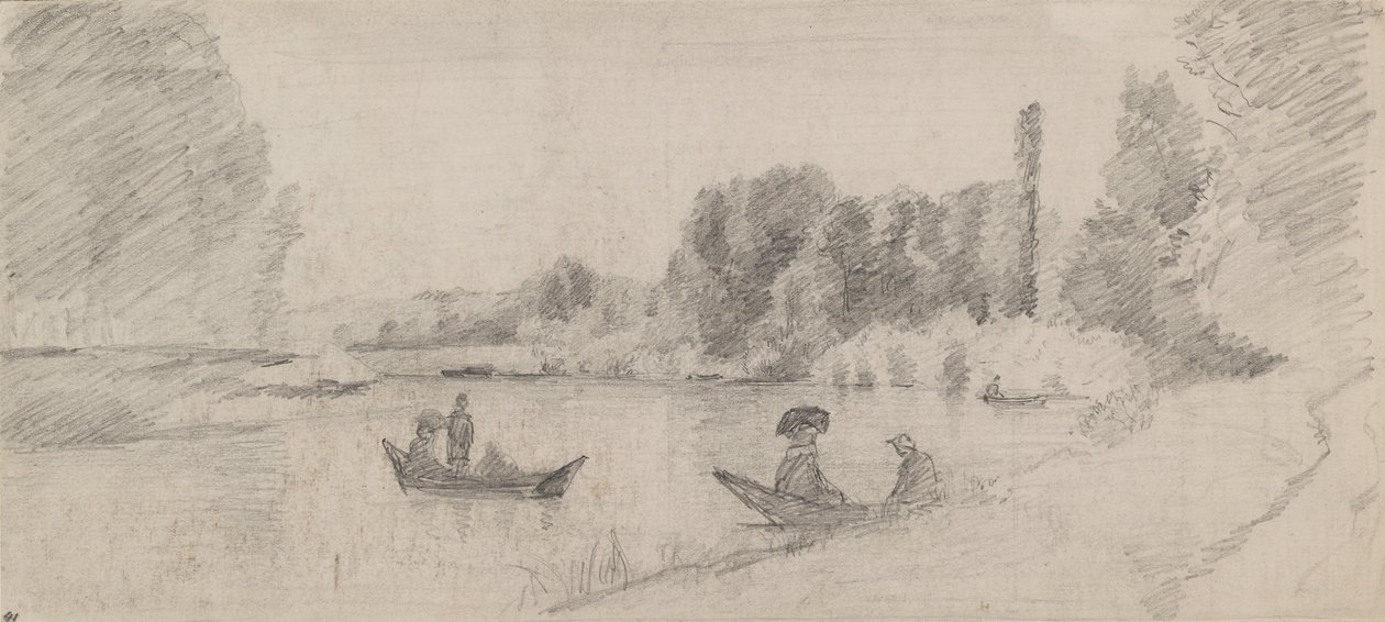 Studium krajobrazu rzecznego z łodziami, 1863-1864 autorstwa Camille Pissarro