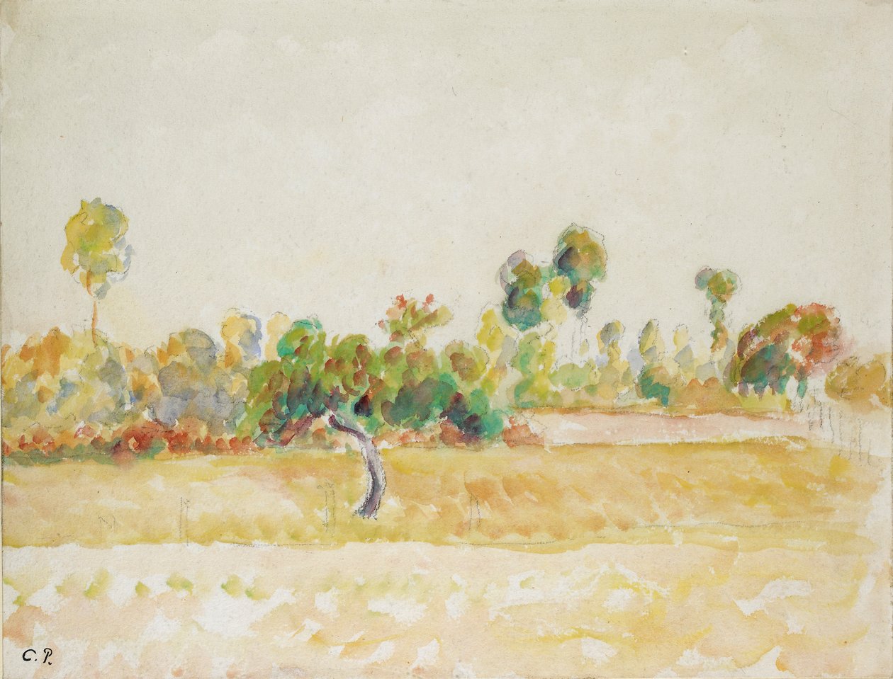 Gabinet sadu w Eragny-sur-Epte widziany z domu artysty, c1886-1890 autorstwa Camille Pissarro