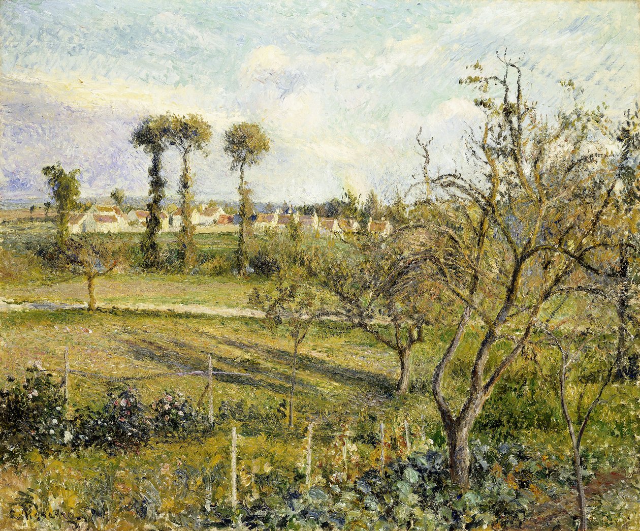 Zachód słońca w Valhermeil, niedaleko Pontoise; Zachód słońca w Valhermeil, niedaleko Pontoise, 1880 autorstwa Camille Jacob Pissarro