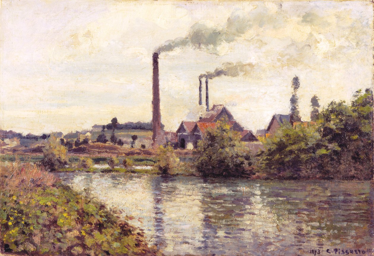 Fabryka w Pontoise, 1873 autorstwa Camille Jacob Pissarro
