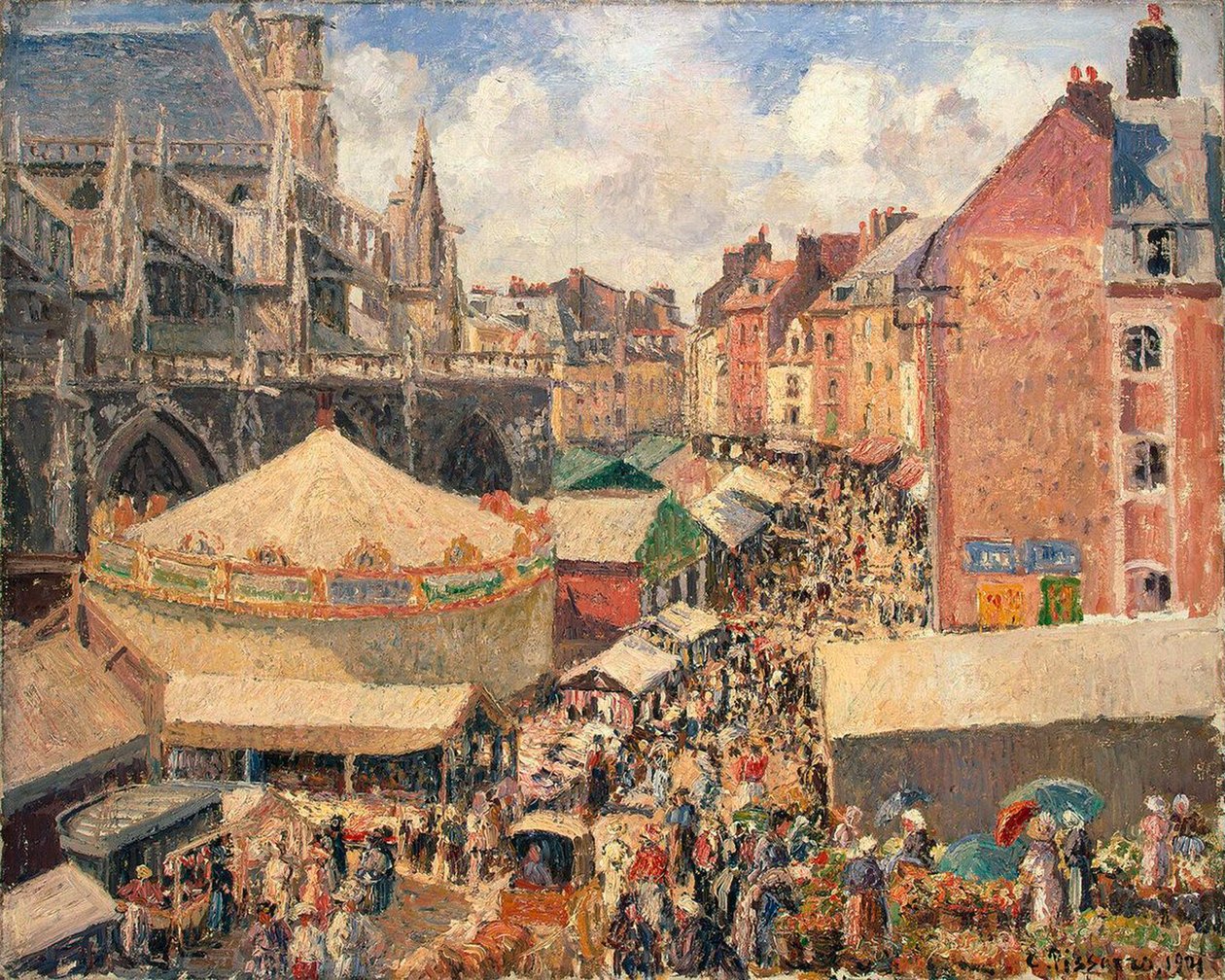 Jarmark w Dieppe, Słoneczny poranek, 1901. autorstwa Camille Pissarro