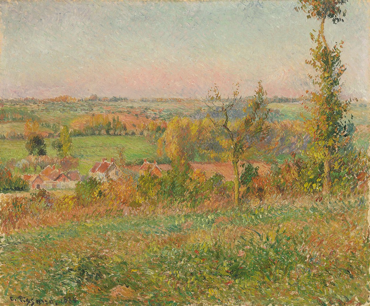 Wzgórza Thierceville widziane z wiejskiej drogi, okolice Eragny; Zbocza Thierceville widziane z jaskini, okolice Eragny, 1884 autorstwa Camille Jacob Pissarro