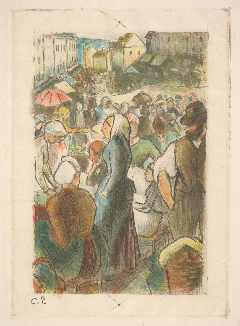 Rynek w Gisors: Rue Cappeville, 1894-95. autorstwa Camille Pissarro