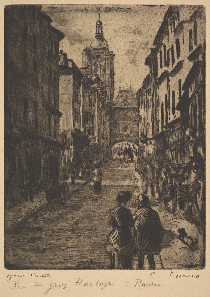 Ulica Wielkiego Zegara, Rouen, 1885. autorstwa Camille Jacob Pissarro