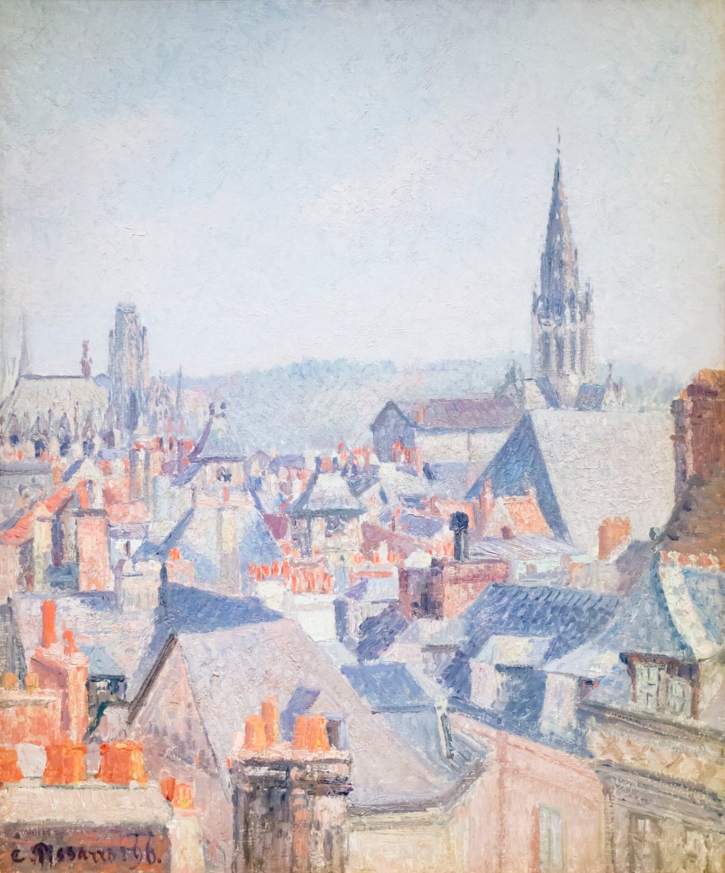 Dachy starego Rouen, światło słoneczne autorstwa Camille Pissarro