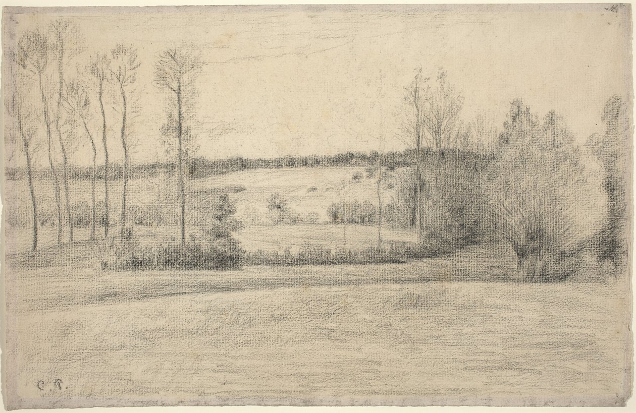 Drzewa i łąki w Eragny autorstwa Camille Pissarro