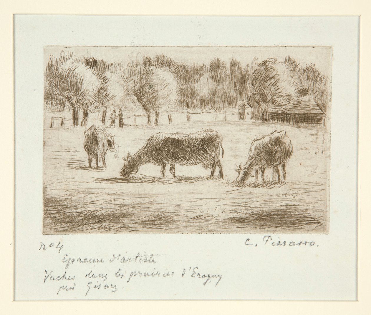 Krowy na użytkach zielonych autorstwa Camille Pissarro