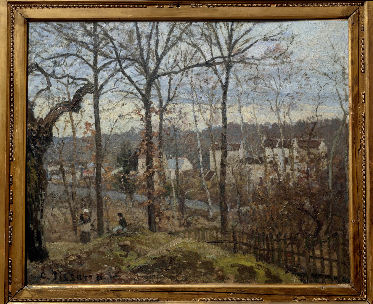 Zimowy krajobraz w Louveciennes. Obraz Camille Pissarro (1830-1903) autorstwa Camille Jacob Pissarro