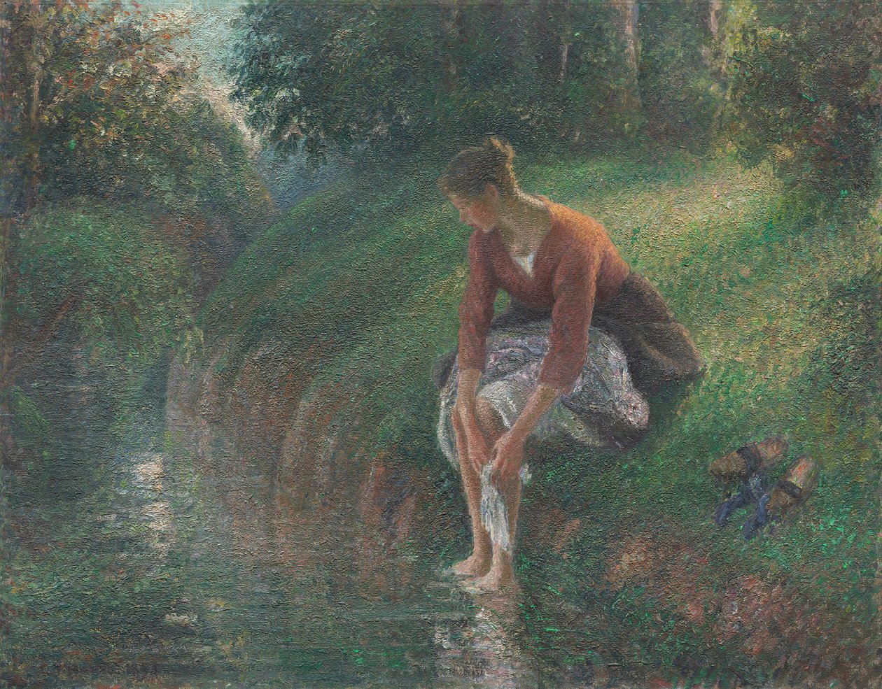 Kobieta kąpiąca stopy w potoku, 189495. autorstwa Camille Pissarro