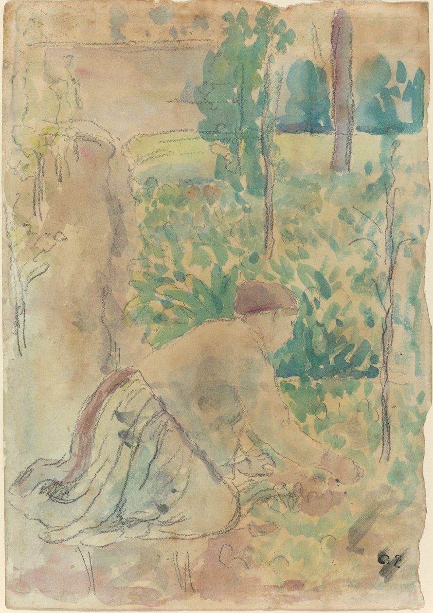 Kobieta pracująca w ogrodzie ,. autorstwa Camille Pissarro