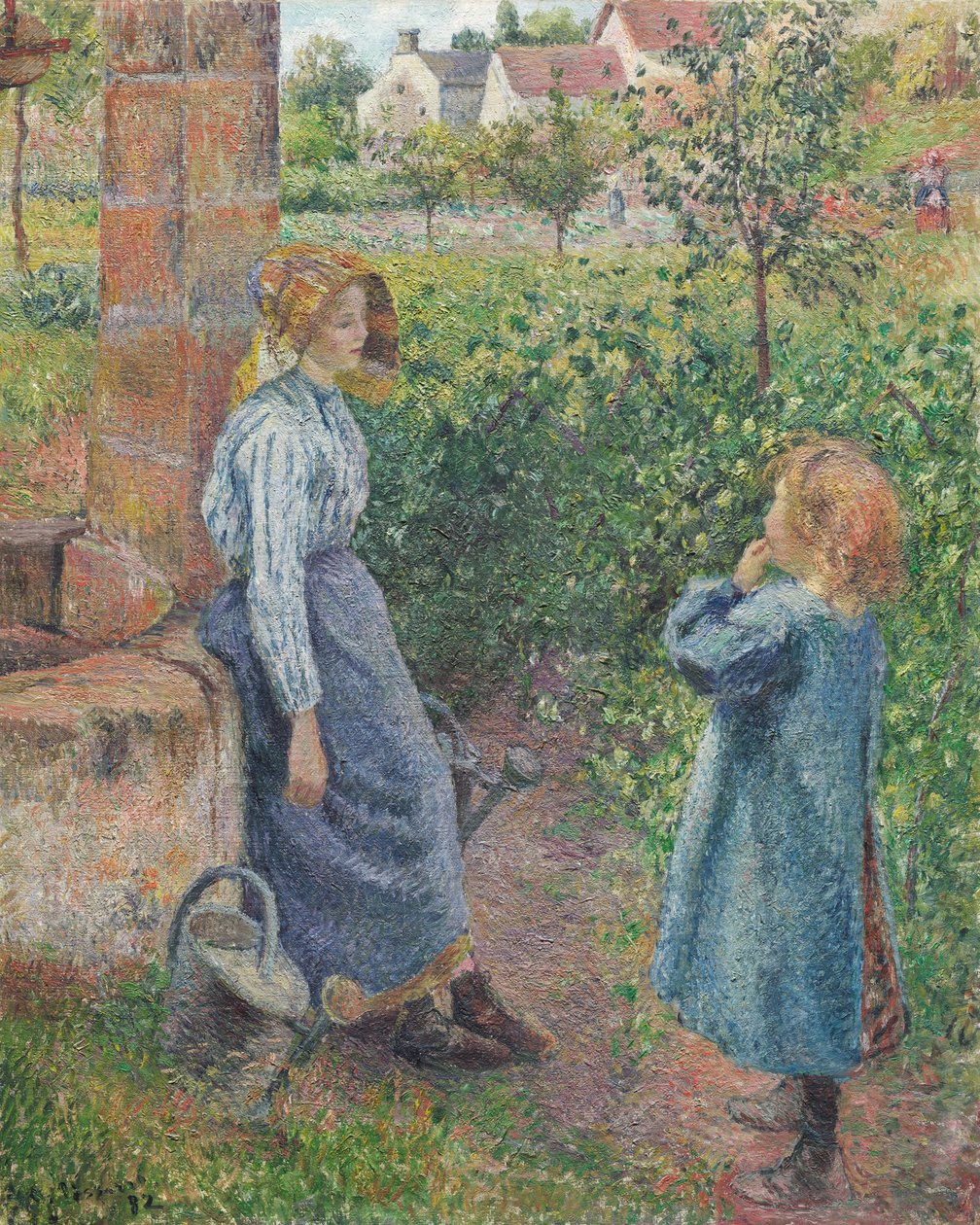 Kobieta i dziecko przy studni autorstwa Camille Pissarro