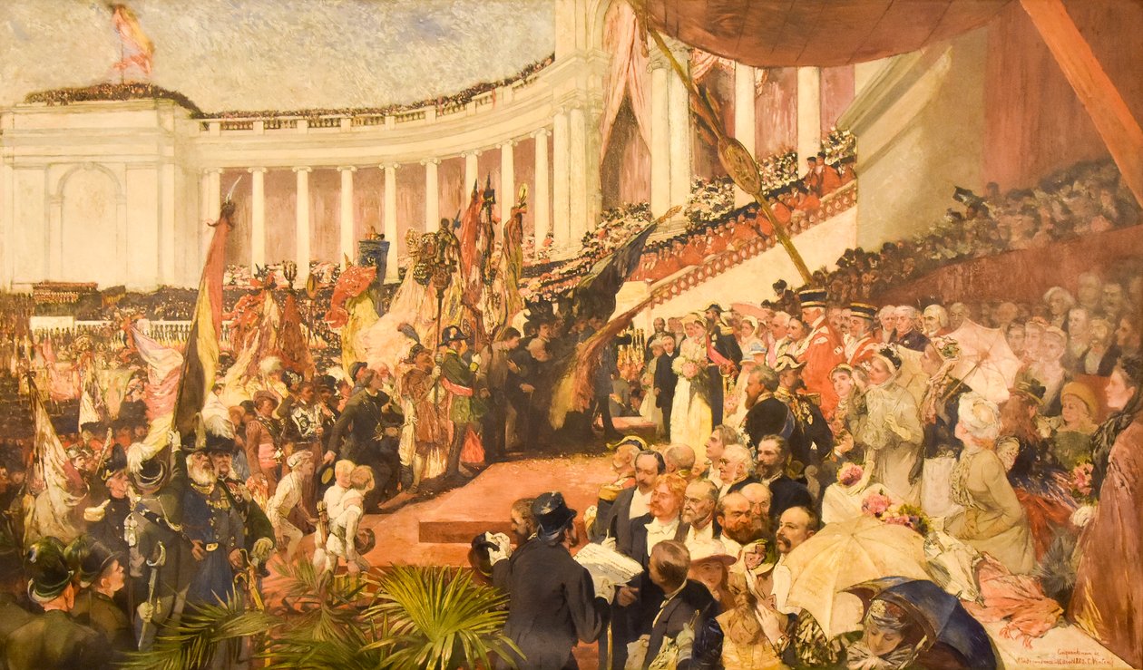 Patriotyczne obchody pięćdziesiątej rocznicy niepodległości Belgii autorstwa Camille Van Camp