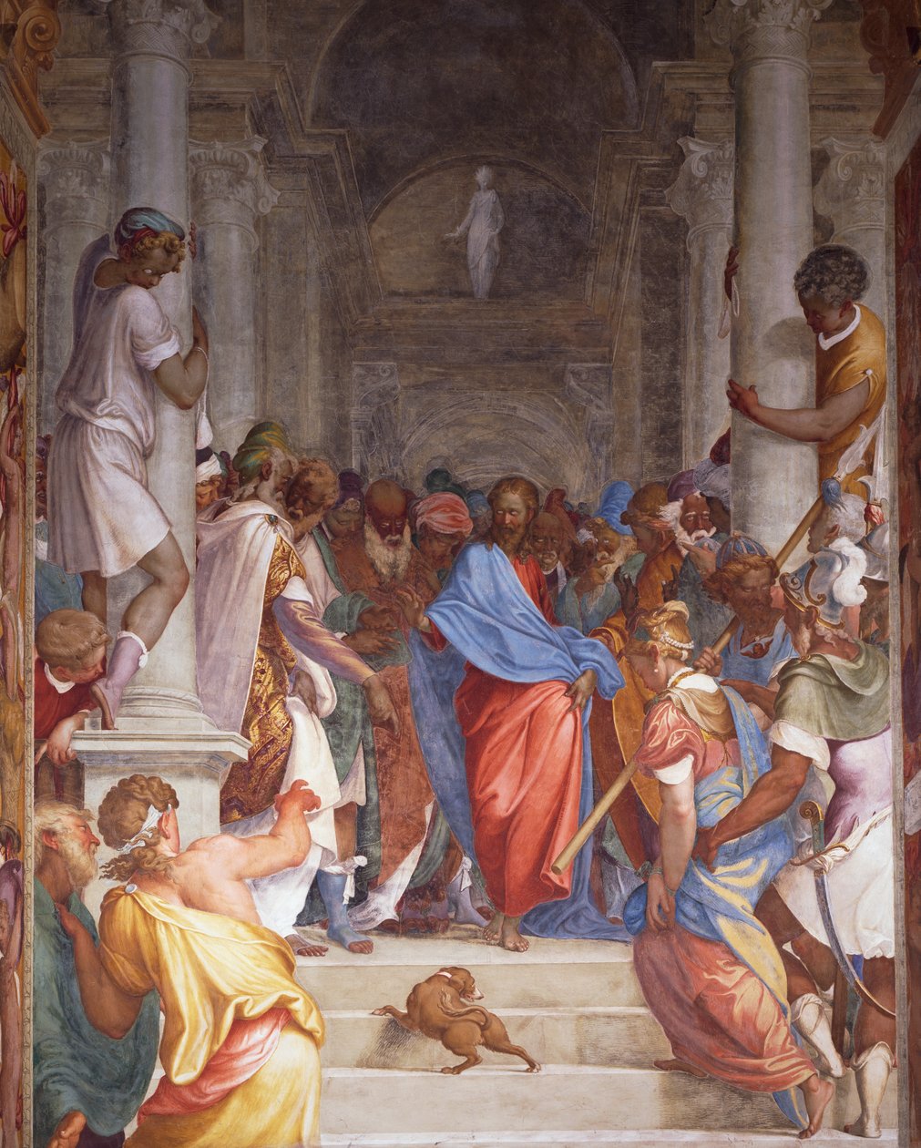 Cudzołożnica przed Chrystusem, fresk Camillo Boccaccino (1501-1546) na prezbiterium kościoła San Sigismondo w Cremonie, Włochy autorstwa Camillo Boccaccino