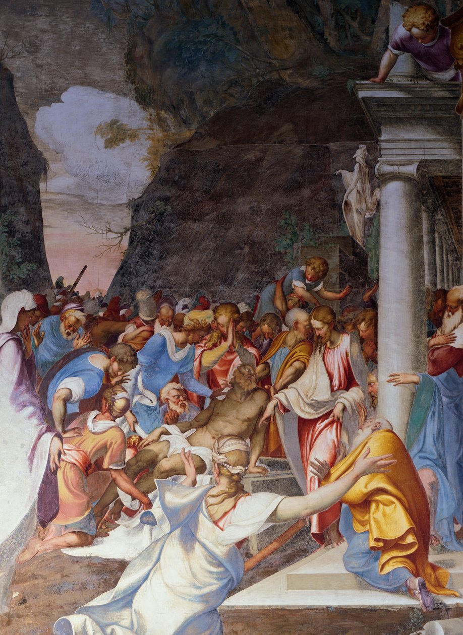 Zmartwychwstanie Łazarza, fresk Camillo Boccaccino (1501-1546), kościół św. Sigismondo, Cremona, Lombardia, Włochy autorstwa Camillo Boccaccino