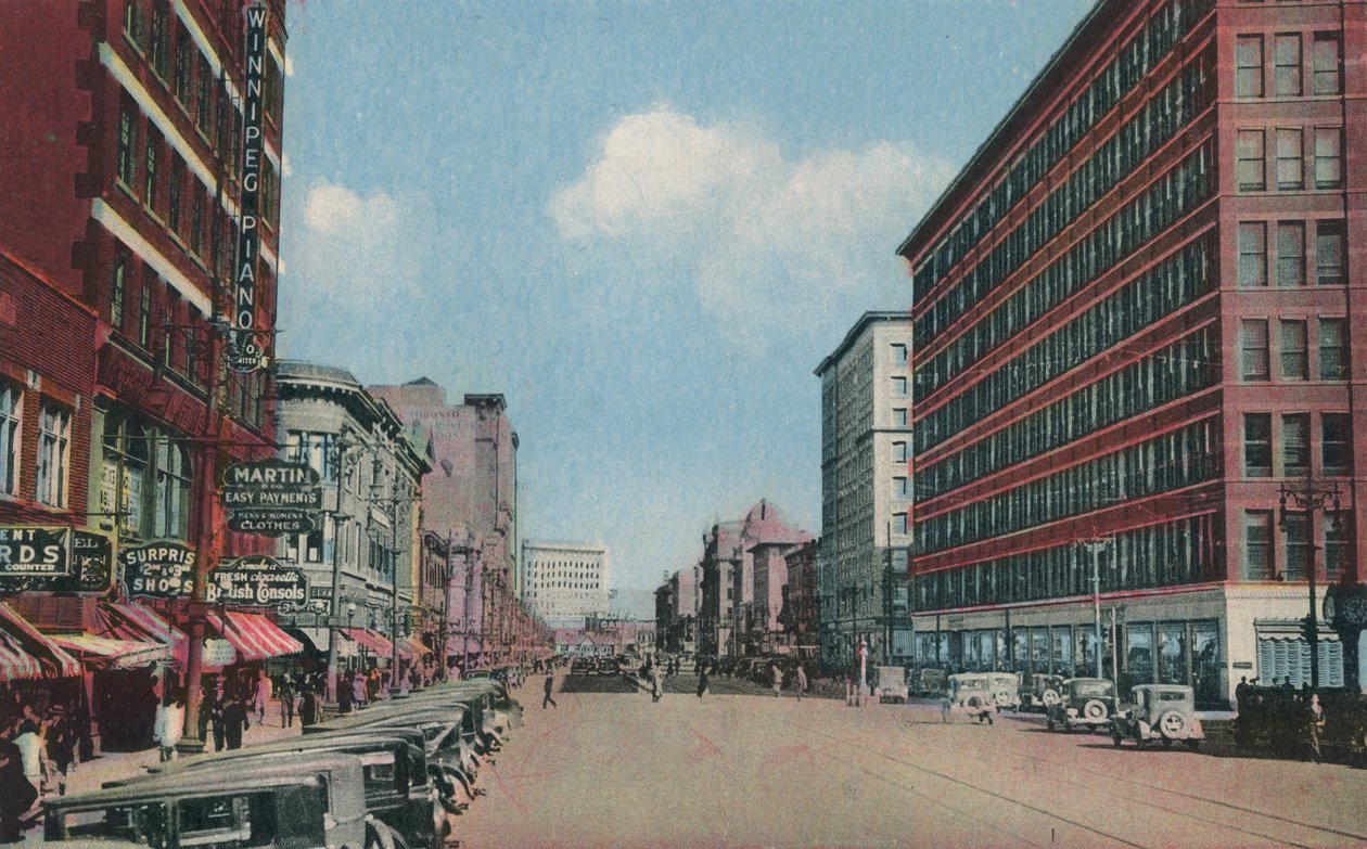 Portage Avenue patrząc na wschód, Winnipeg, Manitoba, Kanada (zdjęcie kolorowe) autorstwa Canadian Photographer