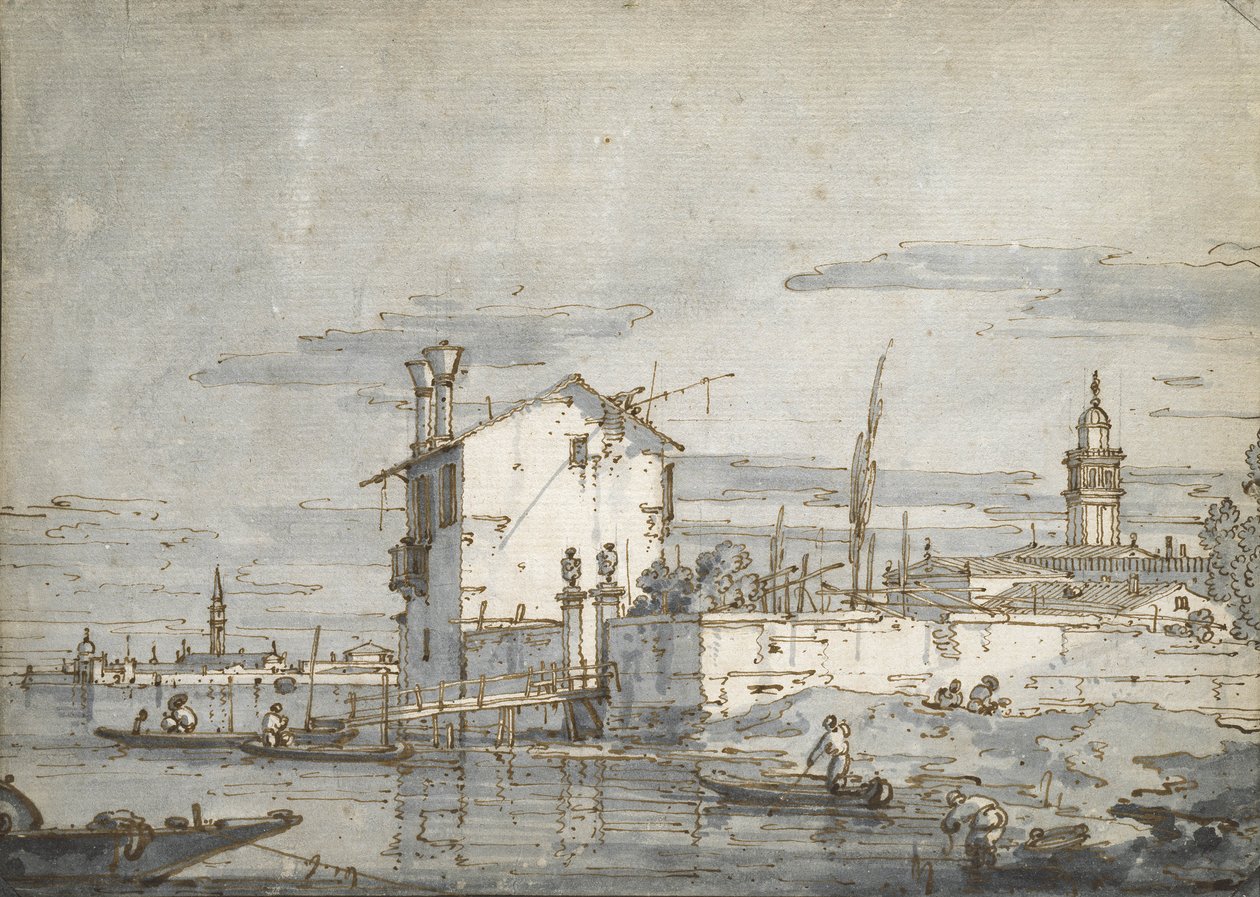Wyspa na lagunie (pióro i atrament z praniem na papierze) autorstwa Giovanni Antonio Canal