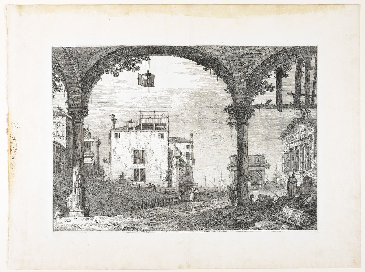 La Portique à la Lanterne, talerz z Vedute, altre presse da i loughi, altre ideate, 1740-1745 autorstwa Giovanni Antonio Canal