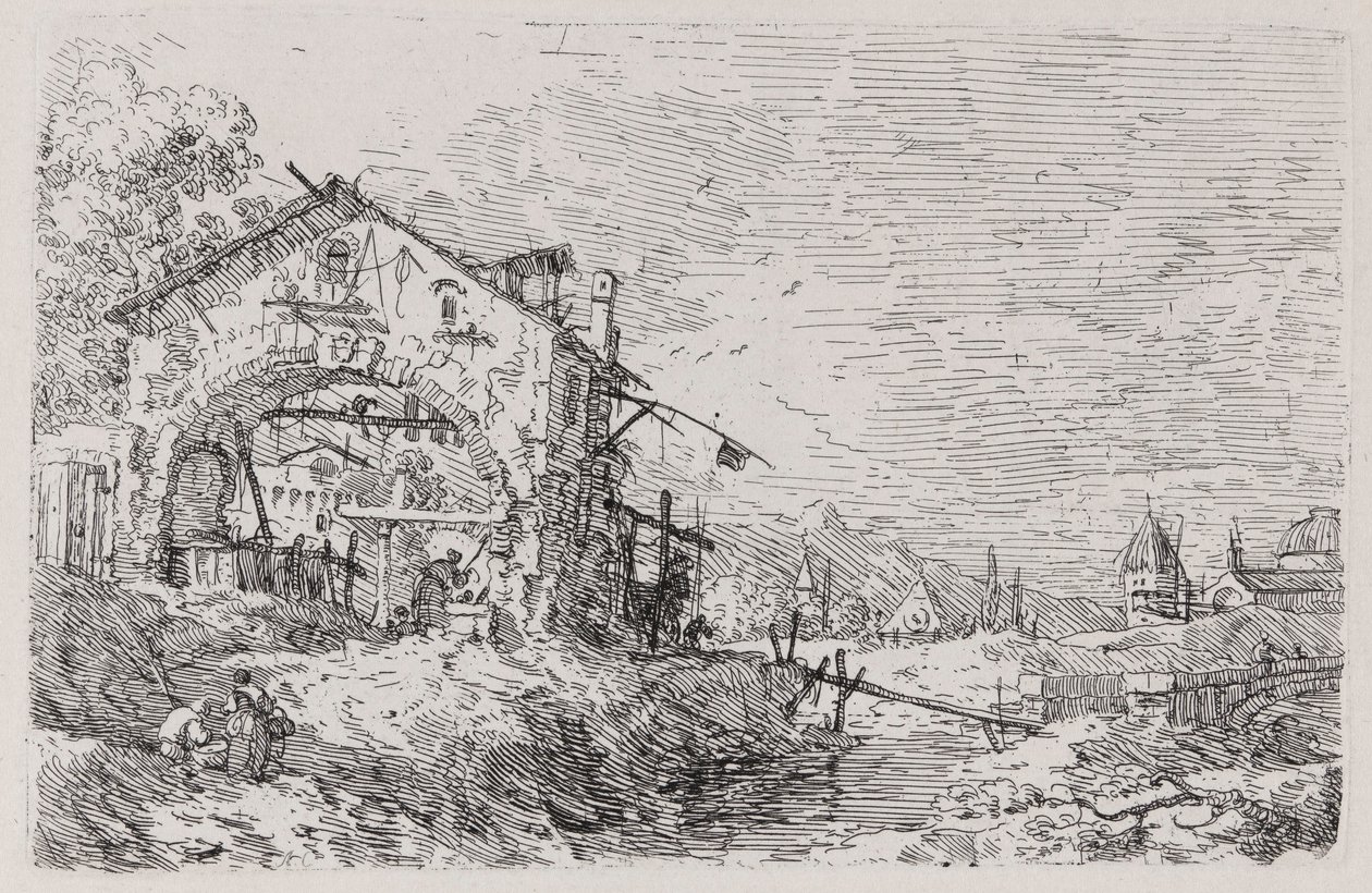 Pejzaż z kobietą przy studni z cyklu Weduta (Widoki) autorstwa Canaletto (Giovanni Antonio Canal)