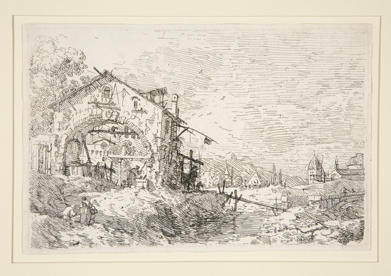 Pejzaż z kobietą przy studni z cyklu Weduta (Widoki) autorstwa Canaletto (Giovanni Antonio Canal)