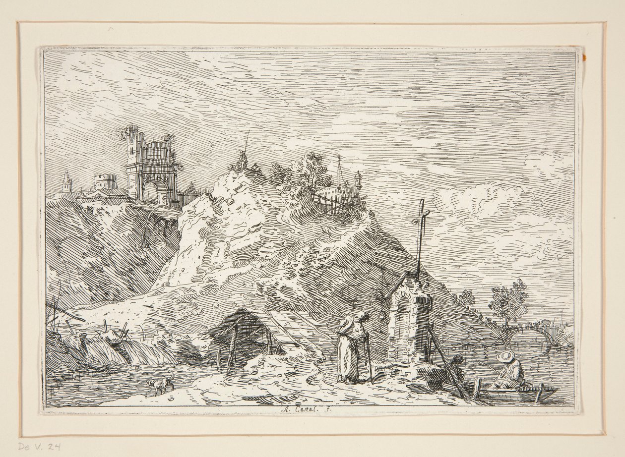 Pejzaż z pielgrzymem na modlitwie, z cyklu Weduta (Widoki) autorstwa Canaletto (Giovanni Antonio Canal)