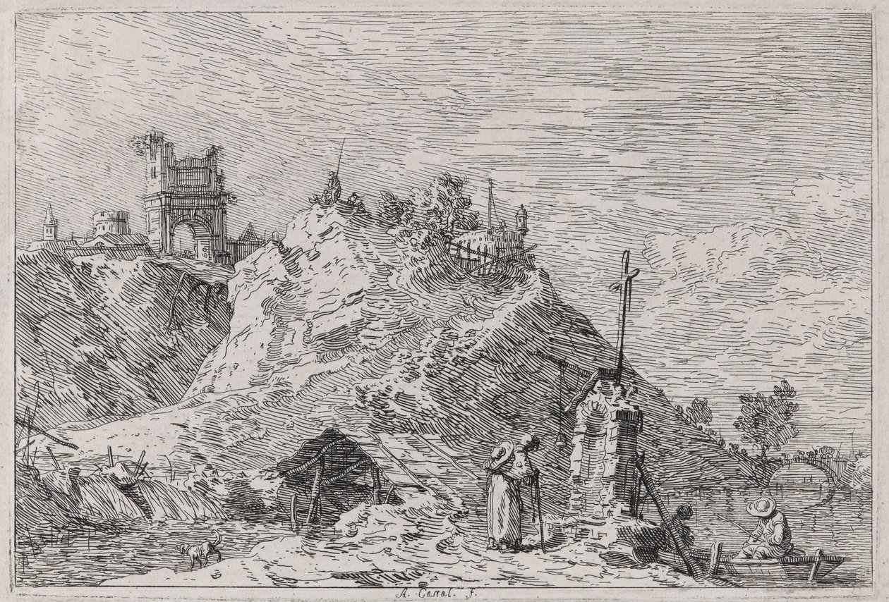 Pejzaż z pielgrzymem na modlitwie, z cyklu Weduta (Widoki) autorstwa Canaletto (Giovanni Antonio Canal)