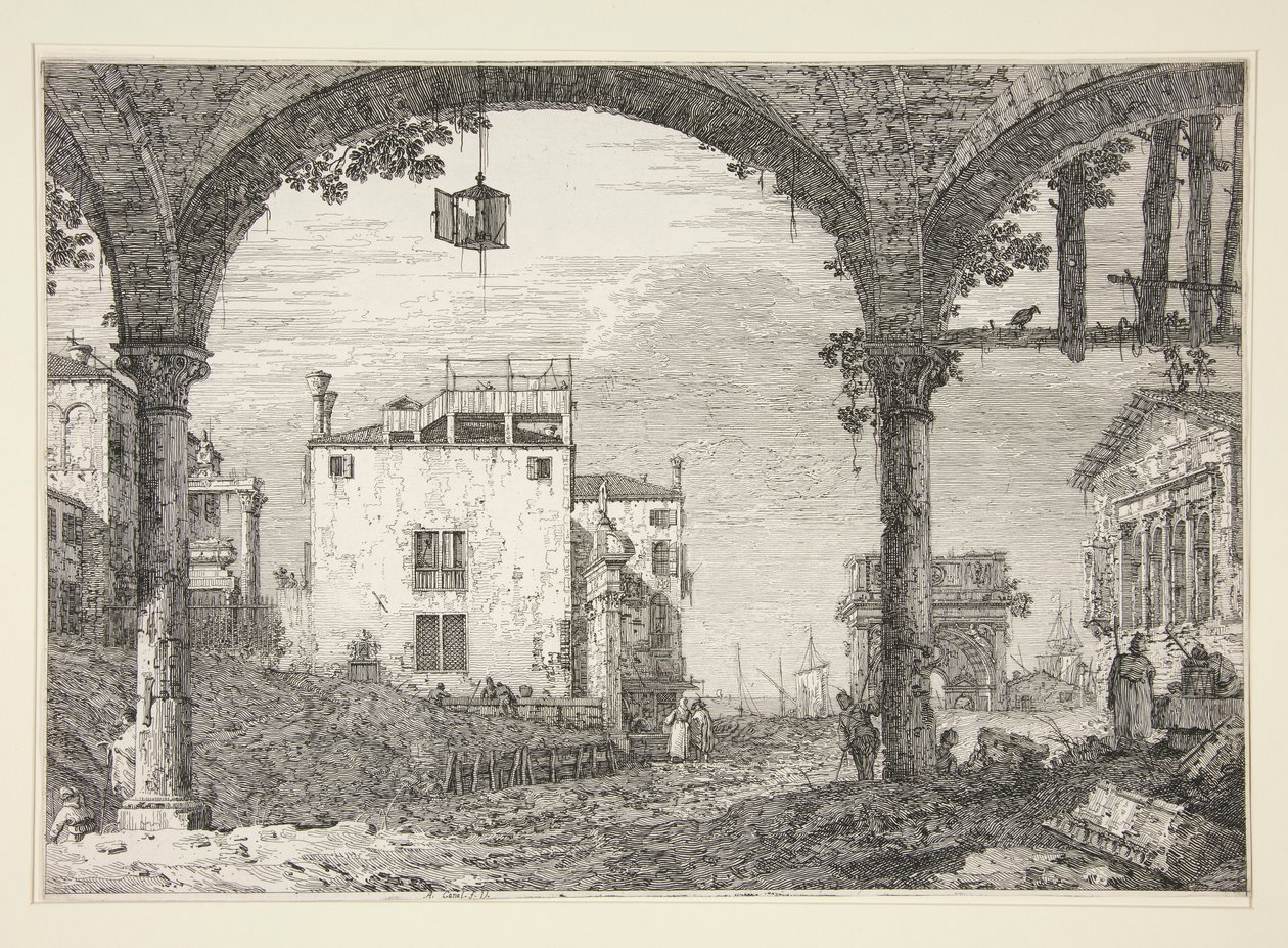 Le Portique a la lanterne (Portyk z latarnią), z cyklu Vedute (Widoki) autorstwa Canaletto (Giovanni Antonio Canal)