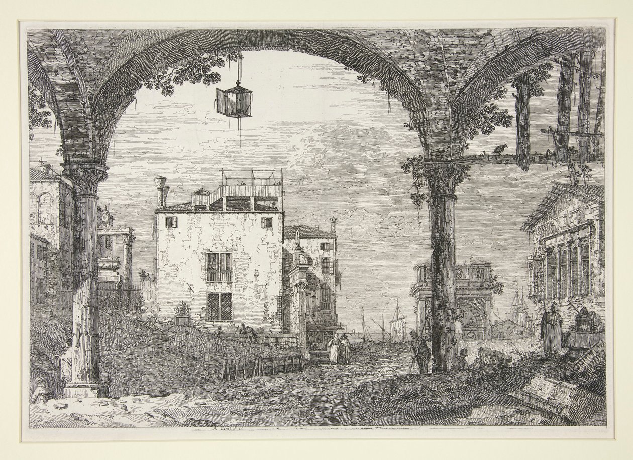 Le Portique a la lanterne (Portyk z latarnią), z cyklu Vedute (Widoki) autorstwa Canaletto (Giovanni Antonio Canal)