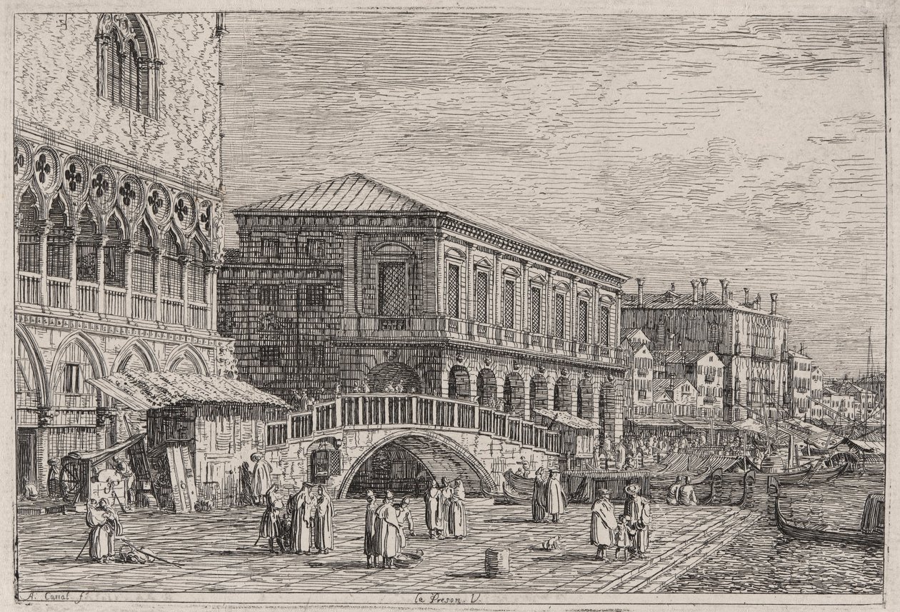 Le Preston. V. (Więzienie, Wenecja]), z cyklu Weduta (Widoki) autorstwa Canaletto (Giovanni Antonio Canal)