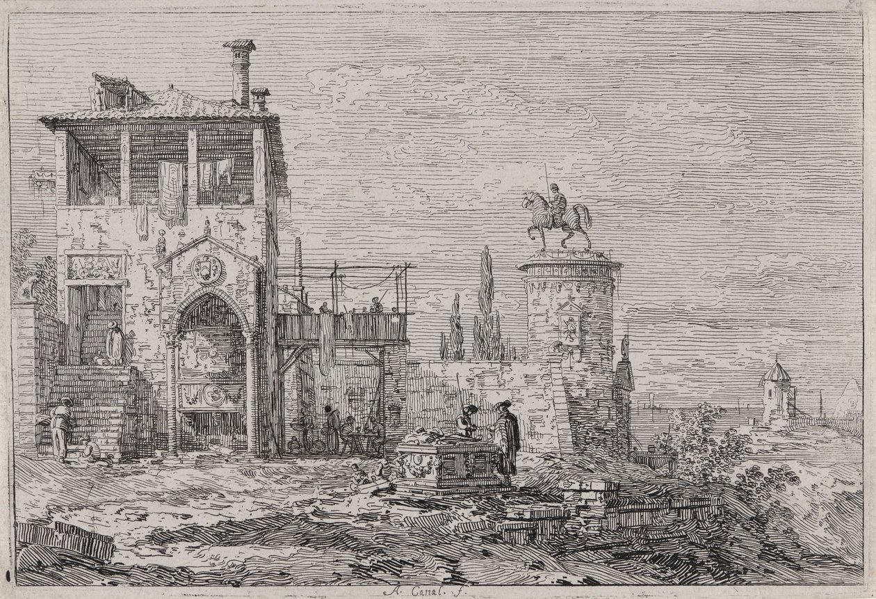 Pomnik konny z cyklu Weduta (Widoki) autorstwa Canaletto (Giovanni Antonio Canal)
