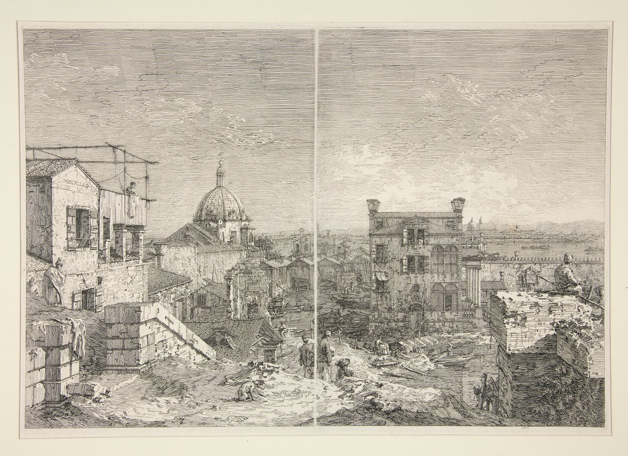 Dom z napisem: MDCCXLI. A. C. [i] Dom z perystylem i sześcioma kolumnami, z cyklu Weduta (Widoki) autorstwa Canaletto (Giovanni Antonio Canal)