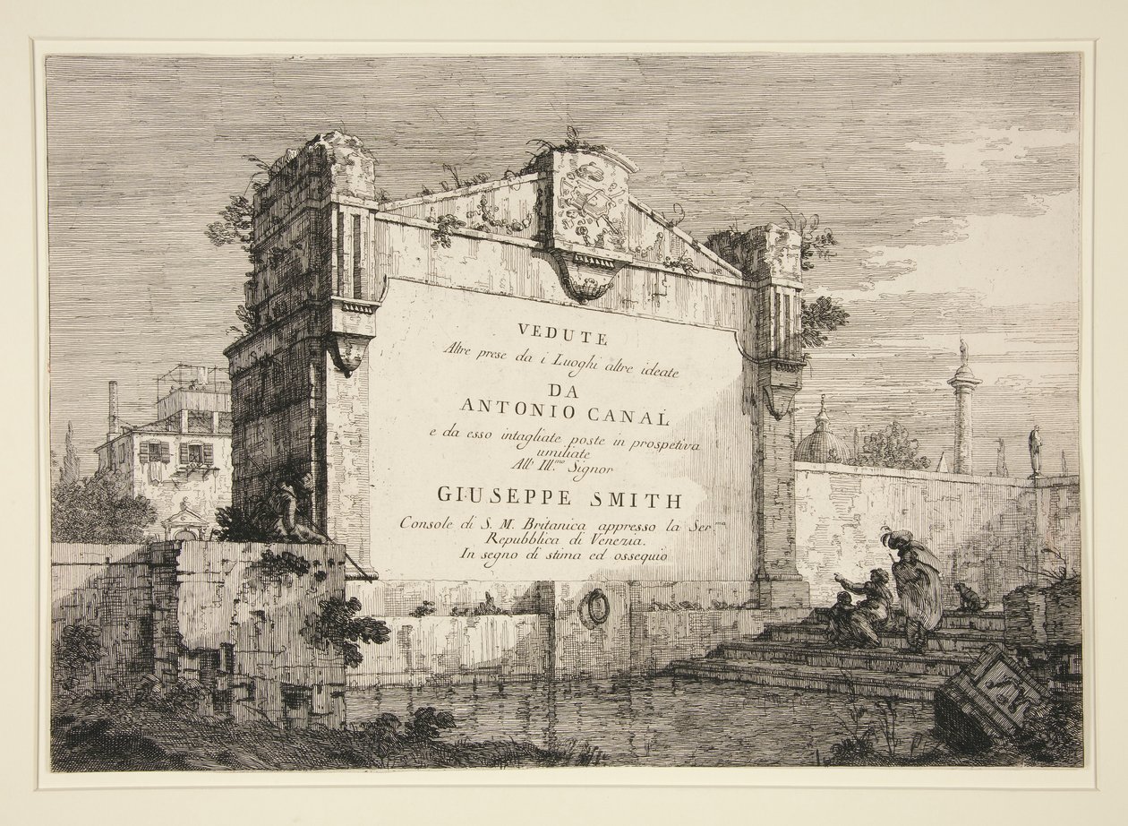 Tabliczka tytułowa z serii Weduta (Widoki) autorstwa Canaletto (Giovanni Antonio Canal)
