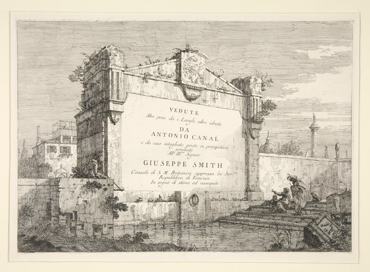 Tabliczka tytułowa z serii Weduta (Widoki) autorstwa Canaletto (Giovanni Antonio Canal)